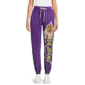 Def Leppard Leopard Graphic Sweatpants Purple Wash Rock Wear Merch Joggers SizeM